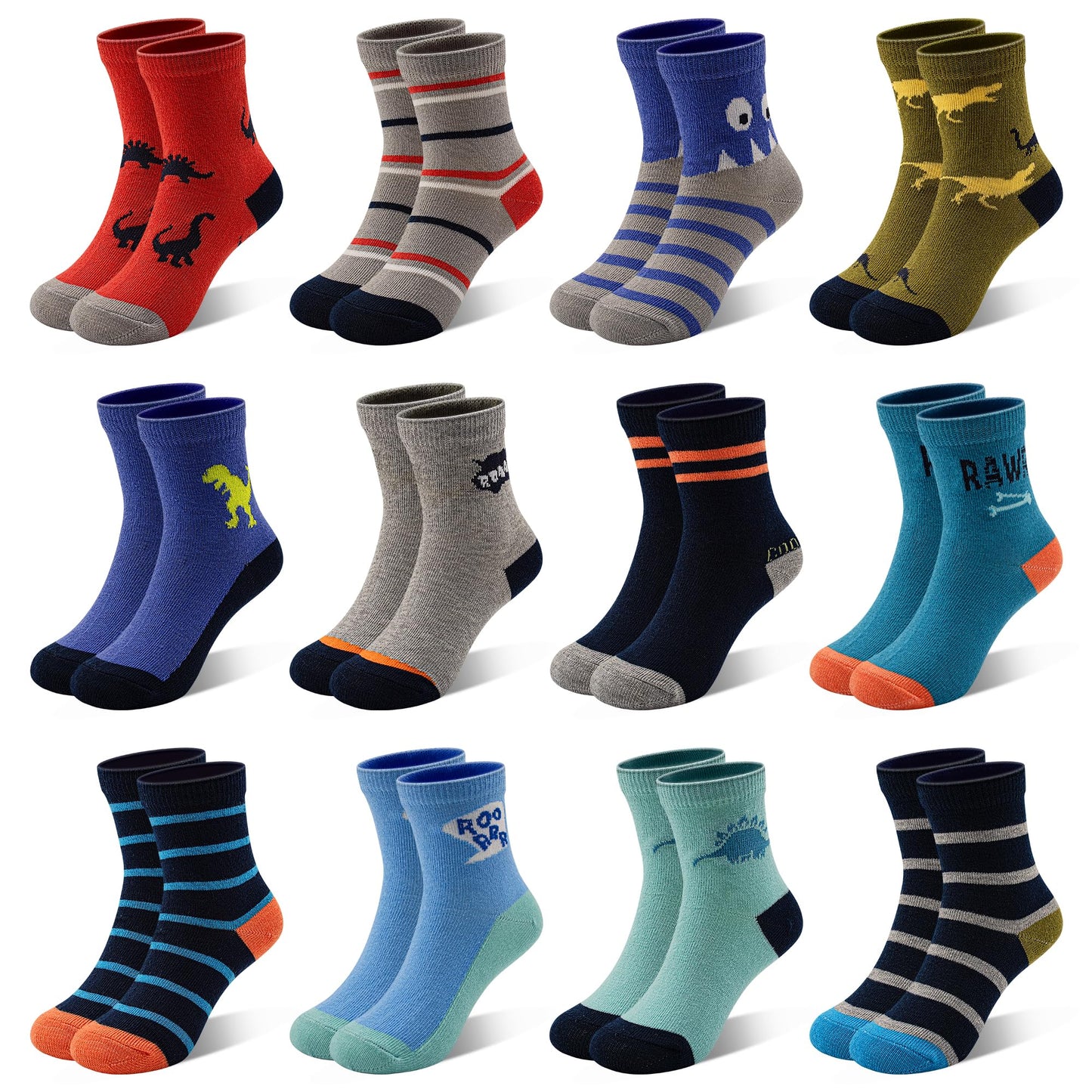 SPTRAMLE Kids Socks 12 Pairs Novelty Crazy Crew Socks for Toddler Boys Girls 3-5 Years Old Fun Mid Cut Socks Children Gift