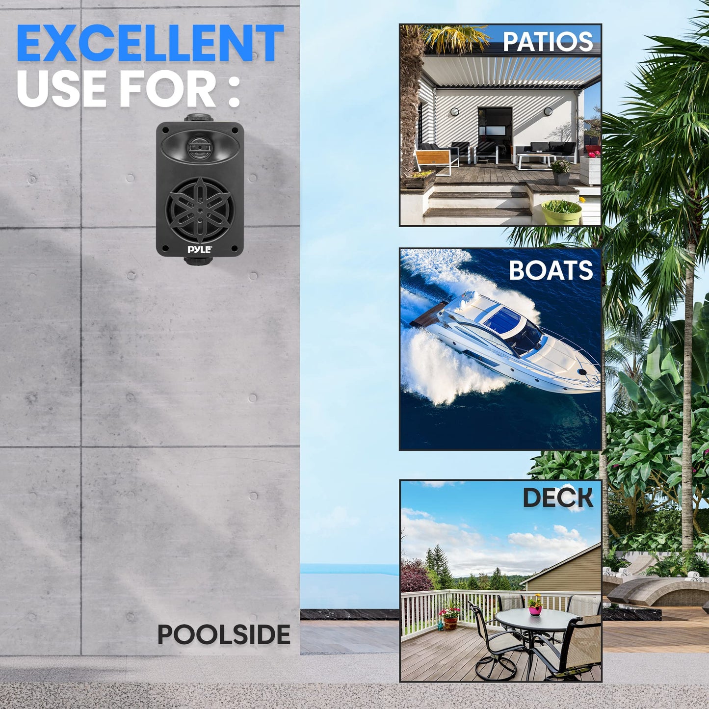 PYLE Outdoor Speakers- Waterproof Marine Grade Speakers, Universal Mounting, Heavy Duty ABS Construction- Boat, Patio, Pool, Indoor Outdoor Use- Black