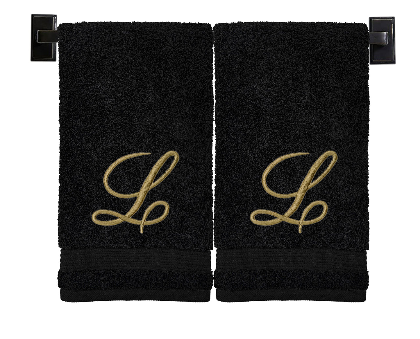 Custom Luxury Towels Monogrammed Hand Towels for Bathroom | Set of 2 | Genuine Turkish Towels | Choose Towel and Thread Color | A - Z | Monogrammed Towels with Embroidered Script Font
