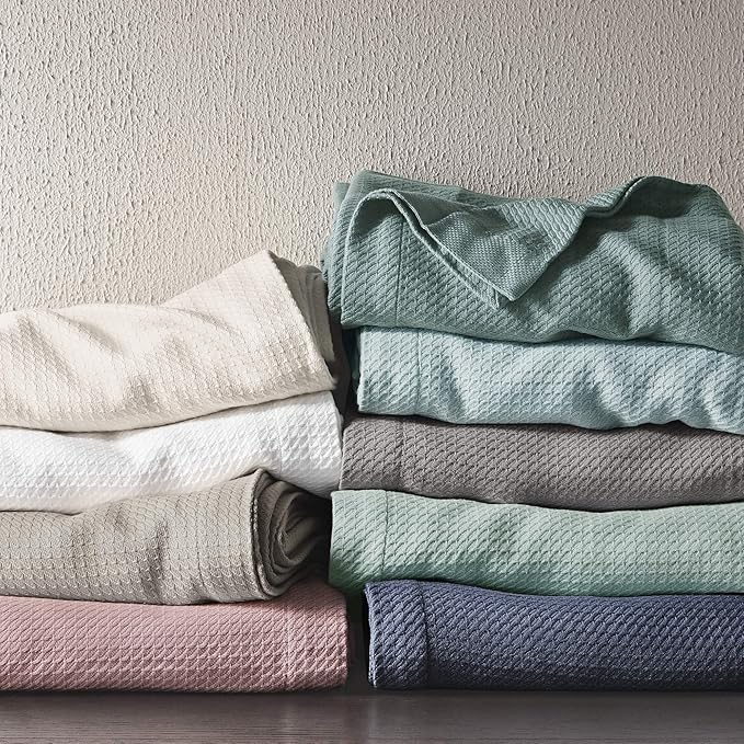 Madison Park Soft Certified 100% Egyptian Cotton Breathable Cozy Blanket, Premium Waffle Knit Classic Design, Luxury All Season Lightweight Cover for Bed, Couch and Sofa, Teal Twin(66"x90")