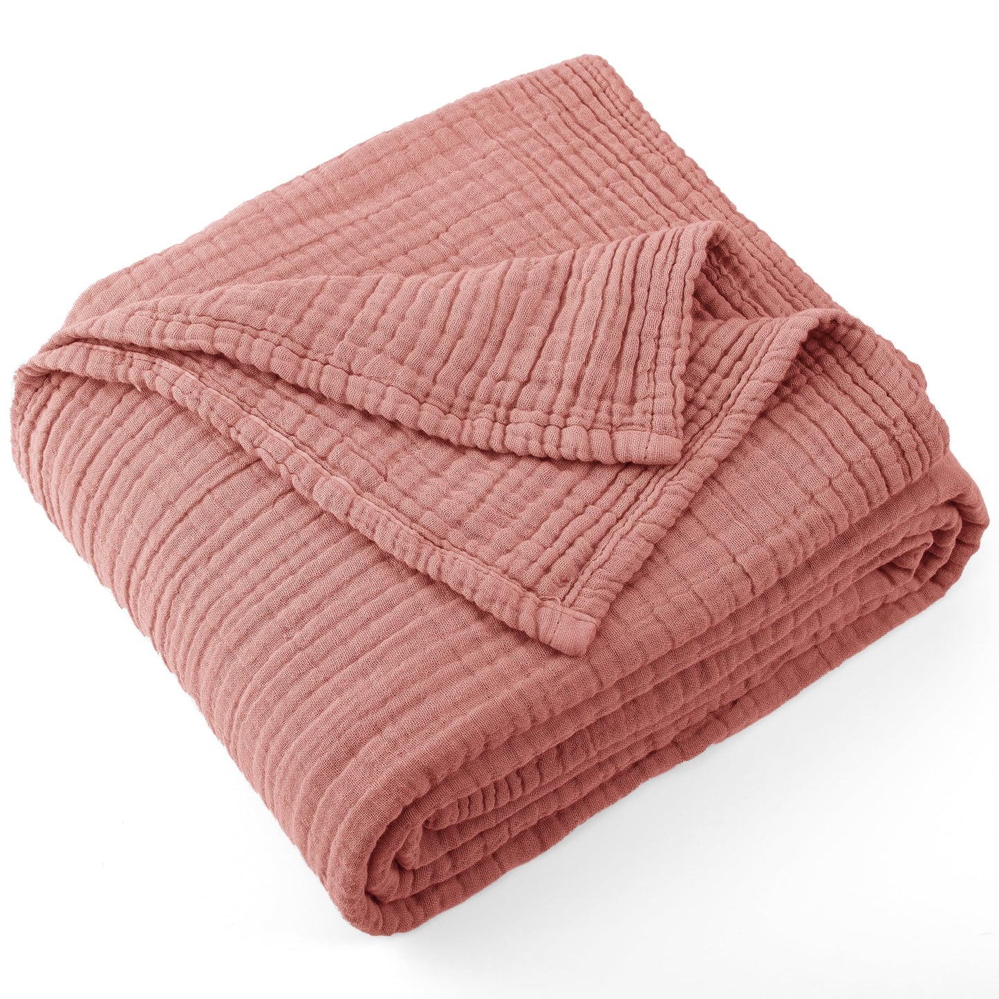Carriediosa 100% Cotton Muslin Throw Blanket 50" X 70" Throw XL Size，4-Layers Summer Gauze Throws for Bed Couch，Soft Lightweight Breathable Linen Blankets Bedspread for Adults All Season，Mauve