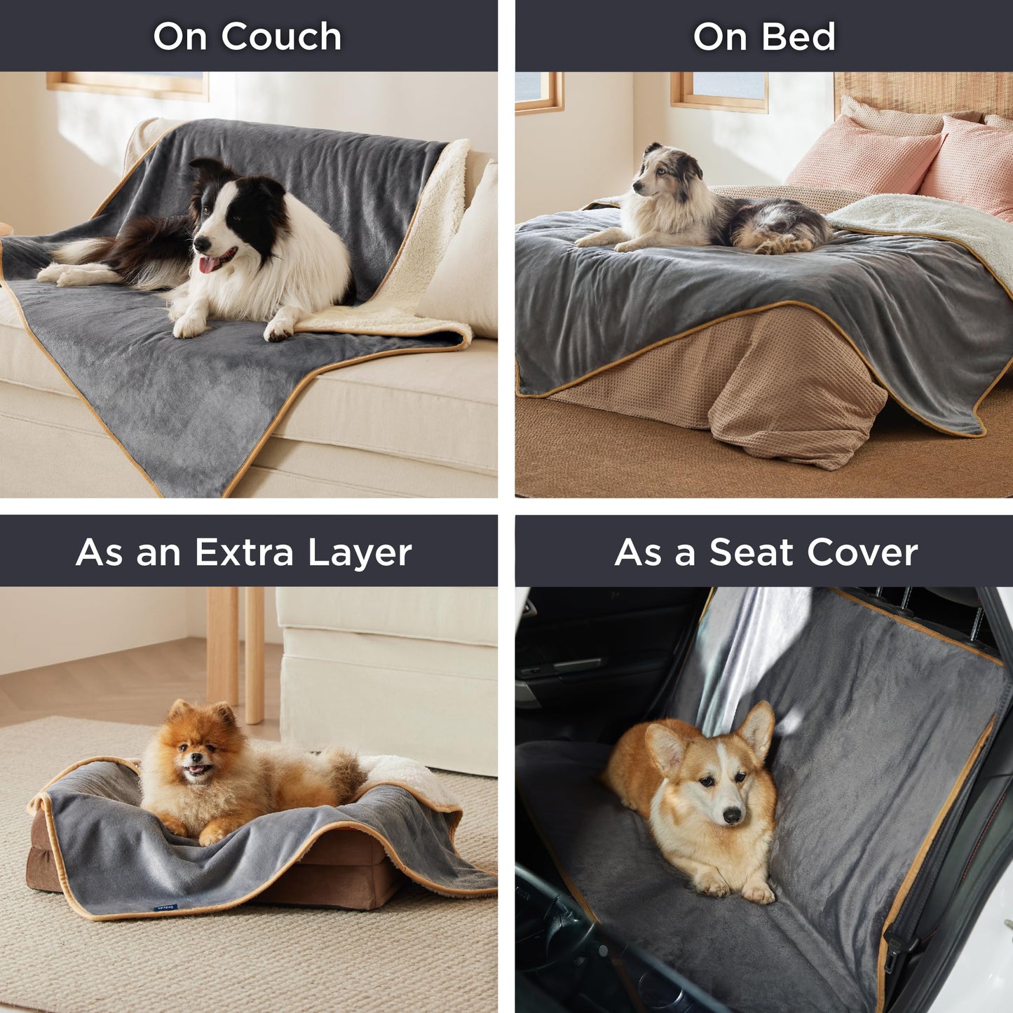Bedsure Waterproof Dog Blankets for Large Dogs - Large Cat Blanket Washable for Couch Protection, Sherpa Fleece Puppy Blanket, Soft Plush Reversible Throw Furniture Protector, 40"X50", Grey