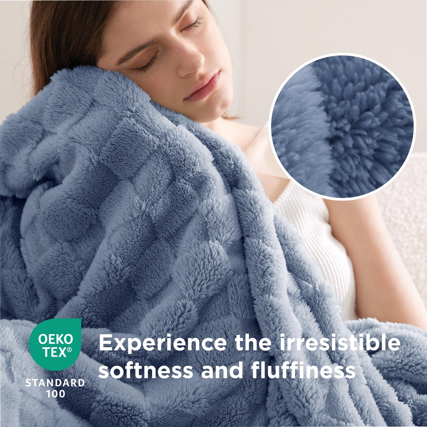 Bedsure Ashley Blue Fleece Blanket for Couch - Super Soft Cozy King Blankets for Women, Cute Small Throws for Girls, 108x90 Inches