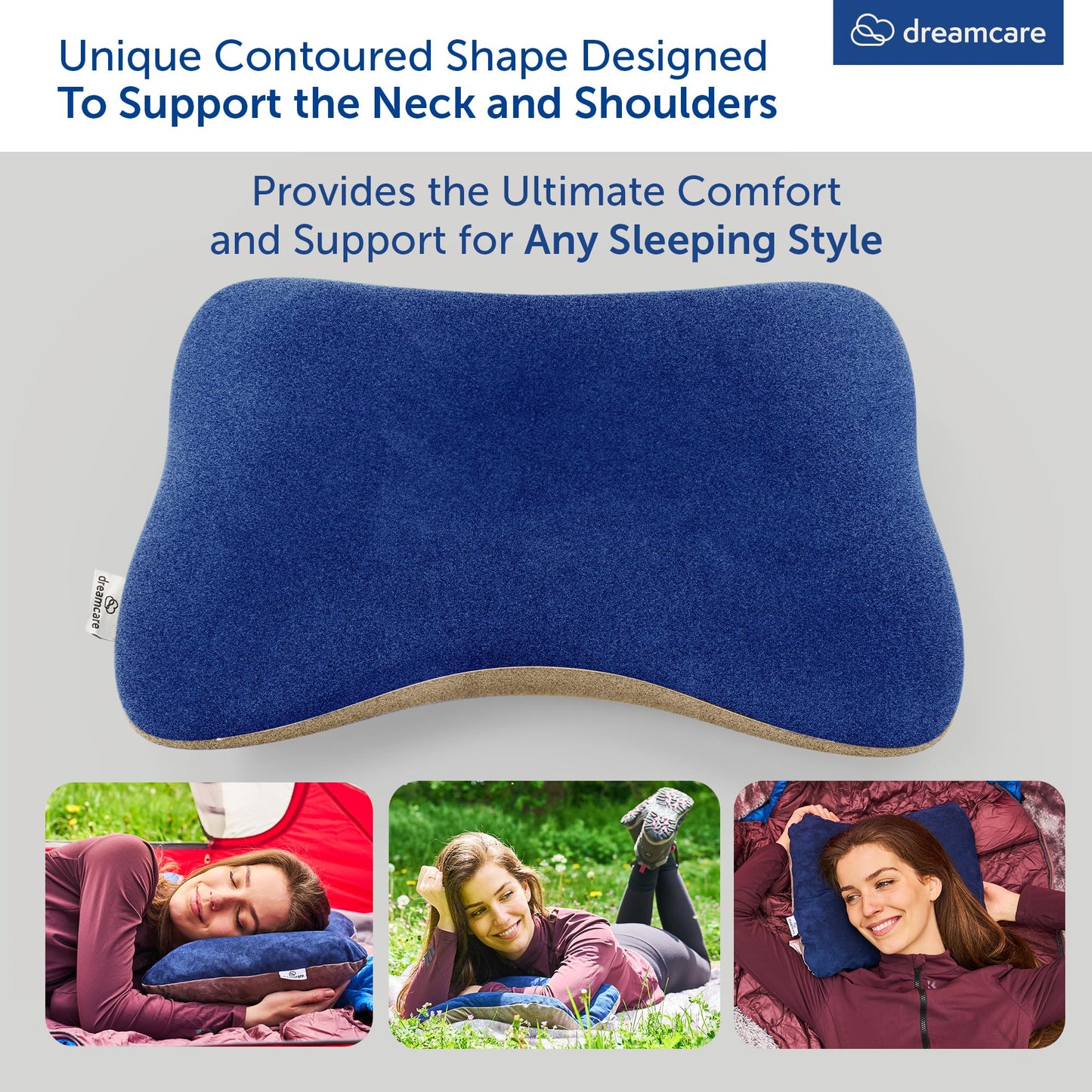 DREAMCARE Camping Pillow, Memory Foam Travel Pillow, Camping Accessories - Small Pillow Camping Essentials Camping Pillows for Sleeping, Backpacking Pillow, Travel Pillows for Sleeping (Medium,Blue)