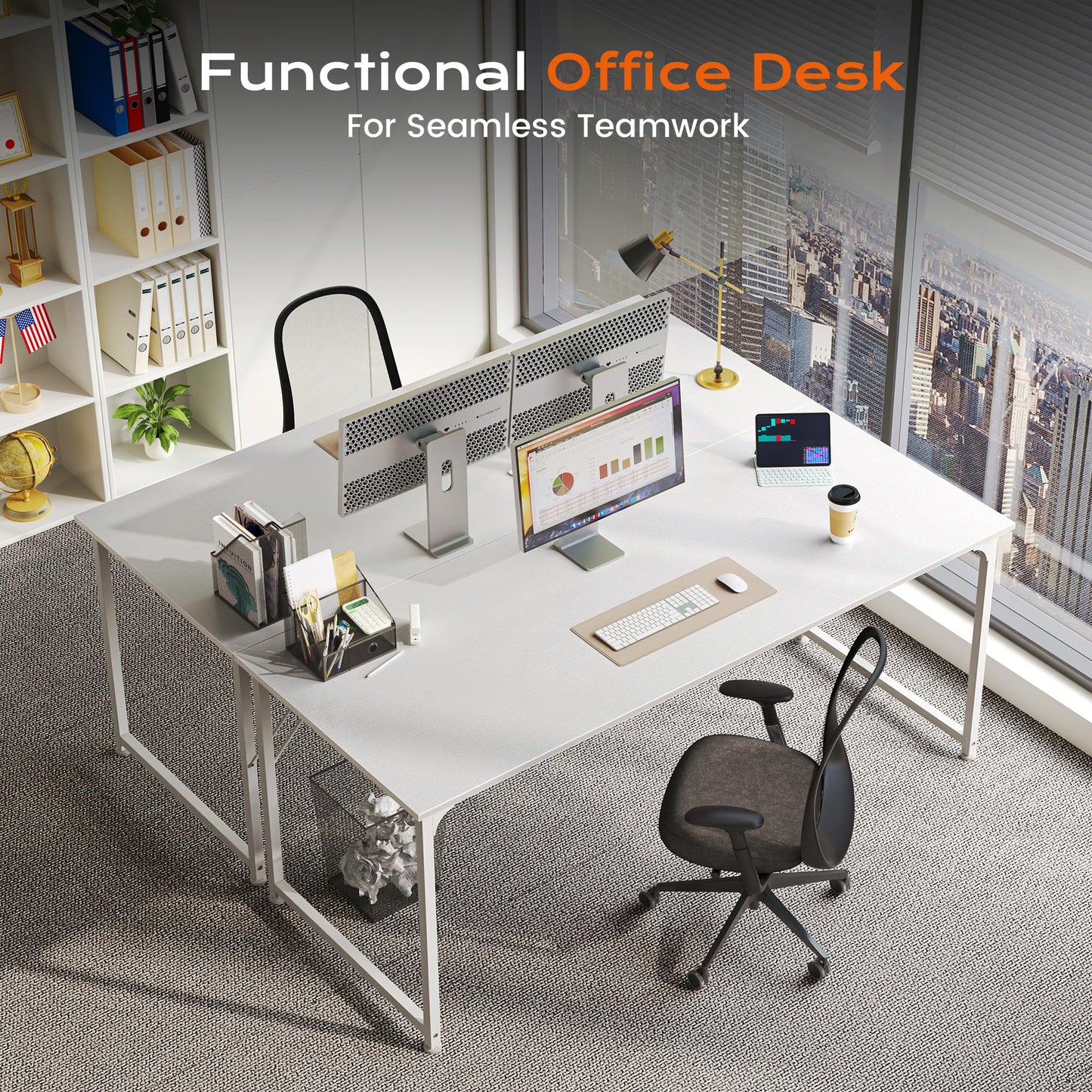 PRAISUN 54 X 24 Inch Computer Desk with Deeper Desktop, Gaming Office Writing Work Desk for Home Office, Study, Bedroom, Work from Home, Metal Frame, White