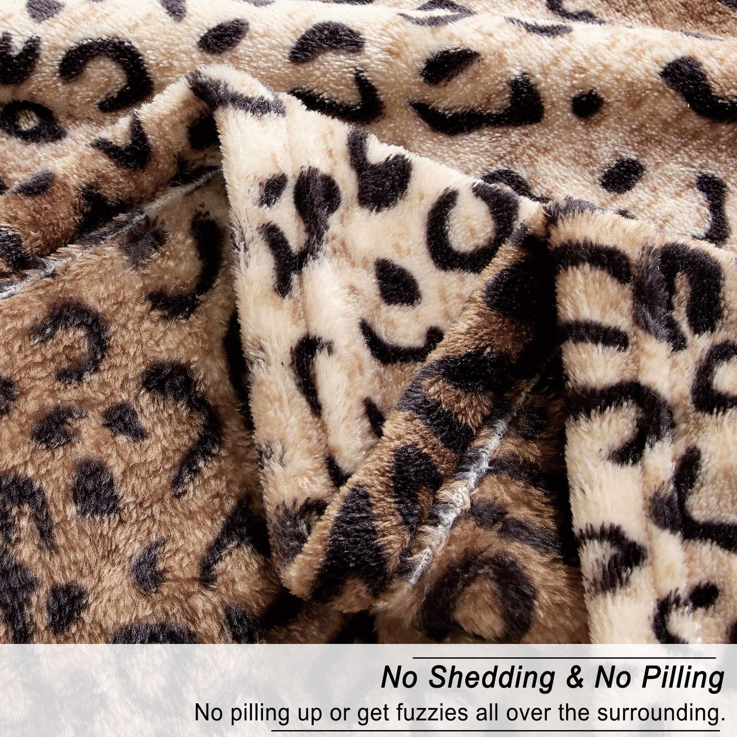 Viviland Flannel Fleece Blanket Queen Size 90x90 inches, Lightweight, Super Soft Cozy Warm Blanket, Leopard Print