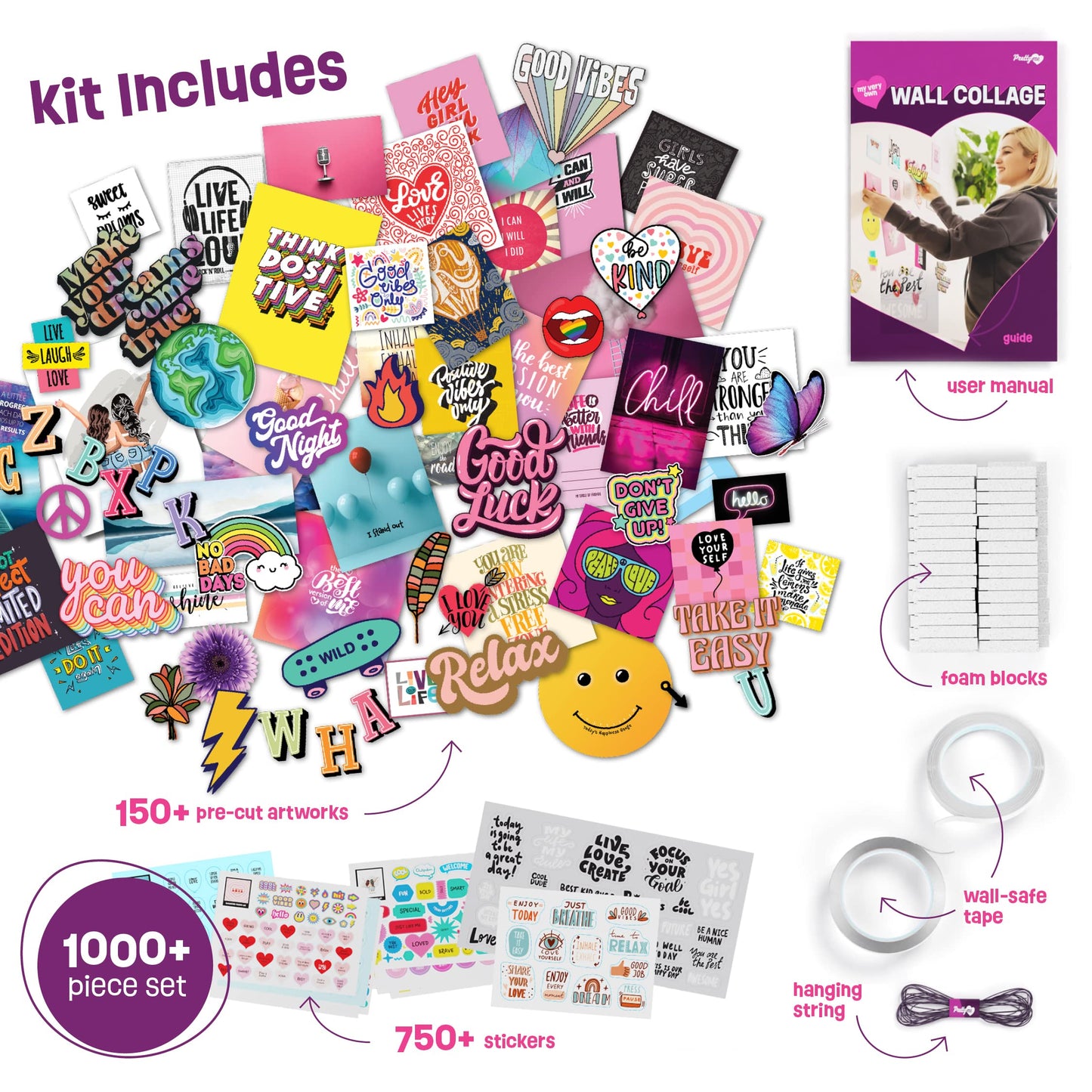Pretty Me Wall Collage Kit for Teen & Tween Girls - Arts Craft Gift Ideas for Age 11, 12,13, 14, 15, 16 Year Old Girl - Birthday Gifts and Stuff for Teenage Bedroom Decor - Teens Creative Crafts Kits
