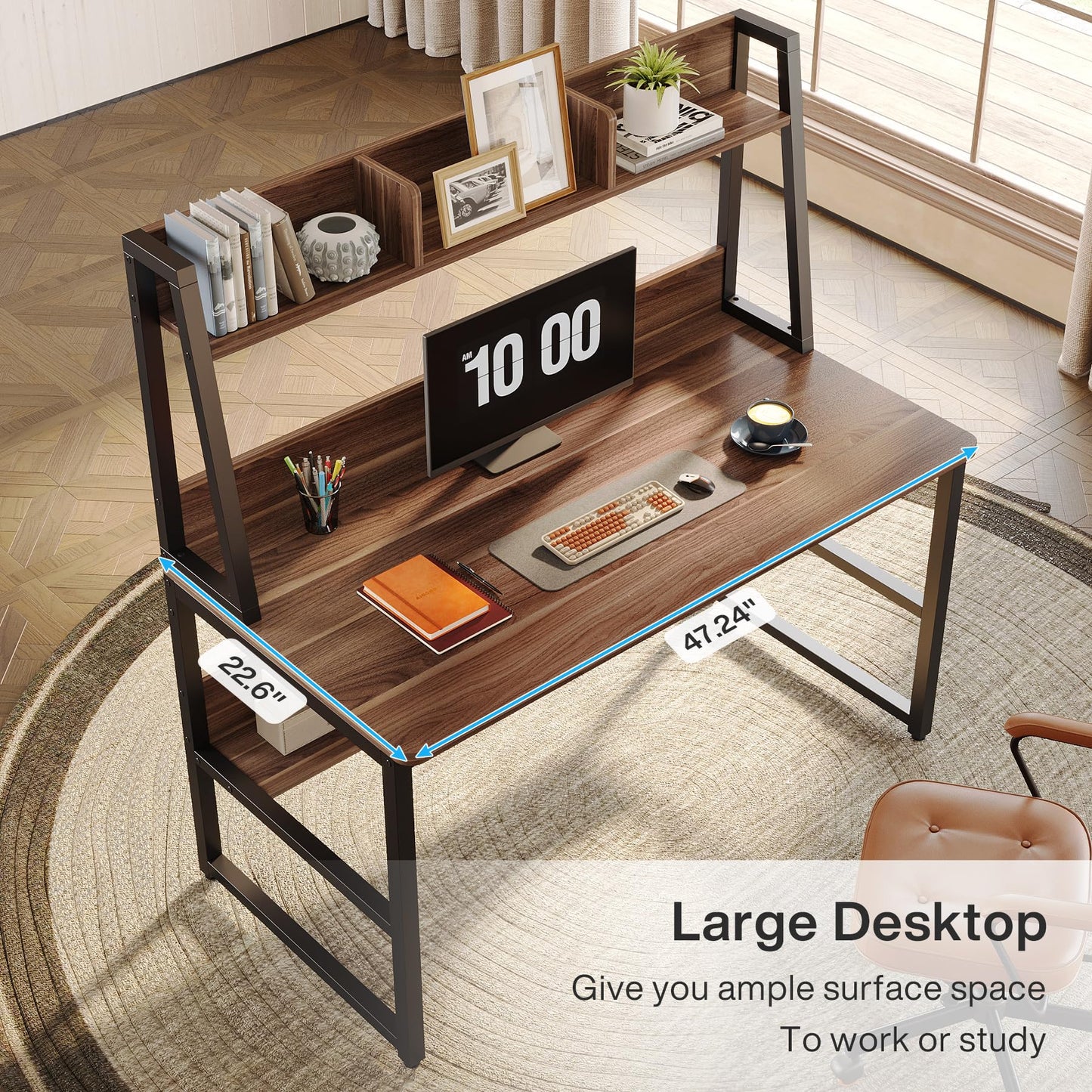 Tribesigns Computer Desk with Hutch, 47 inches Home Office Desk with Space Saving Design with Bookshelf for Small Spaces