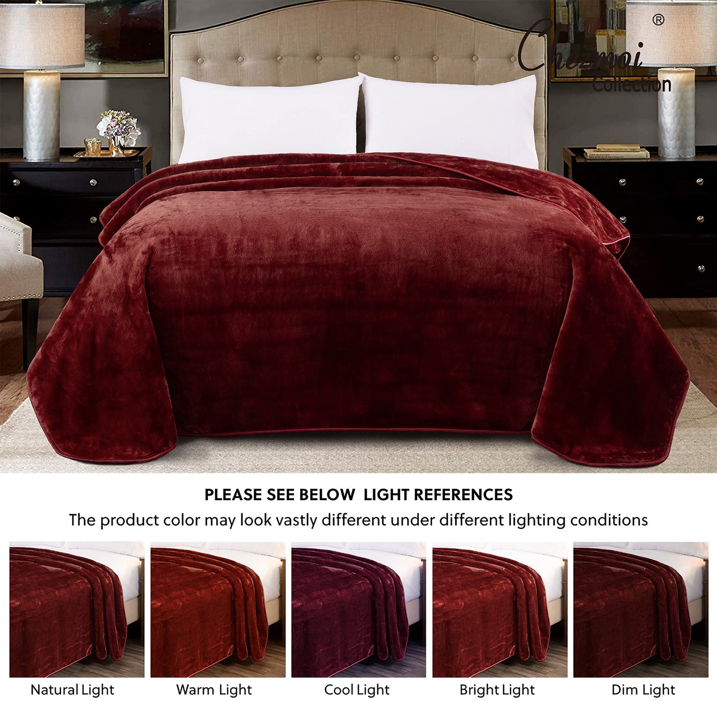 Chezmoi Collection Heavy Single Ply 9 Lbs Korean Style Faux Mink Blanket, 750GSM Thick Silky Soft Plush Raschel Mink Blanket, 85" x 95" King, Solid Burgundy