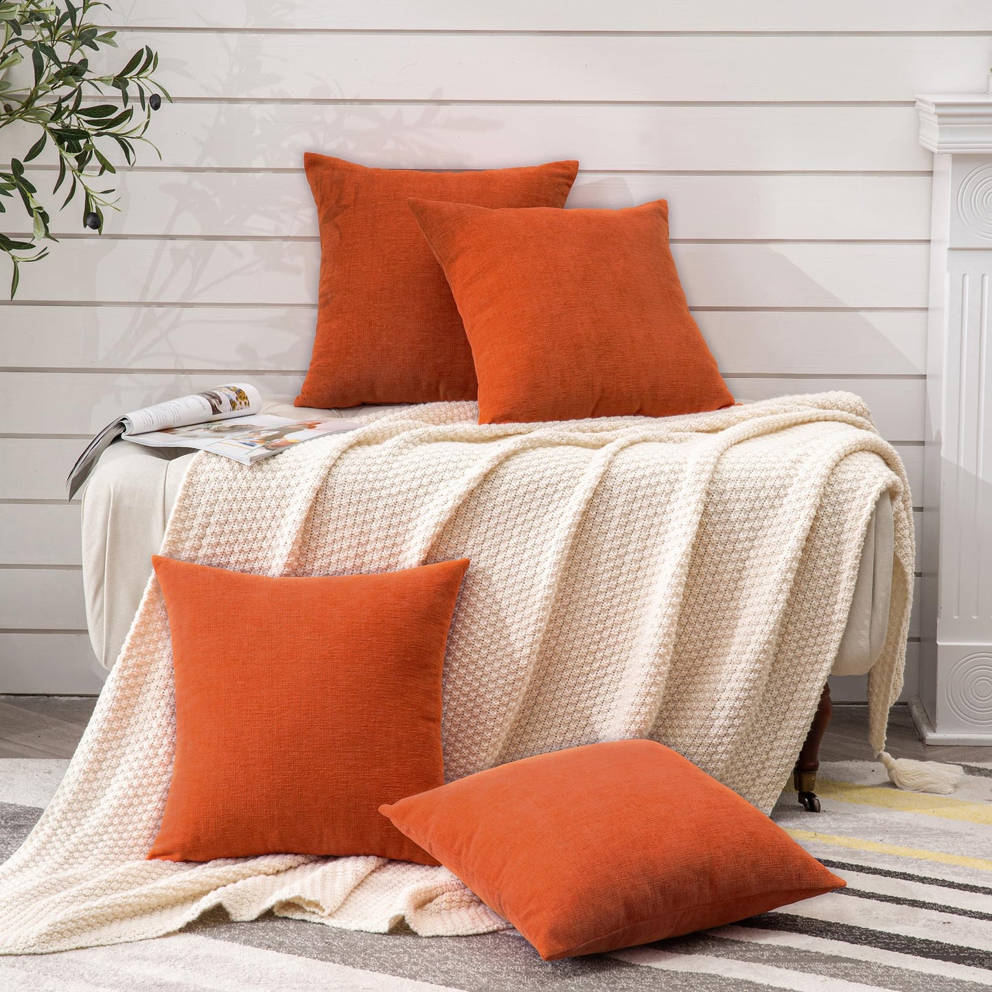 GAWAMAY Decorative Square Throw Pillow Covers 18"x18" Inch Set of 4, Super Soft Chenille Pillows Farmhouse Fall Pillowcase for Living Room Bedroom Sofa Couch Cushion Cover Burnt Orange 45x45cm