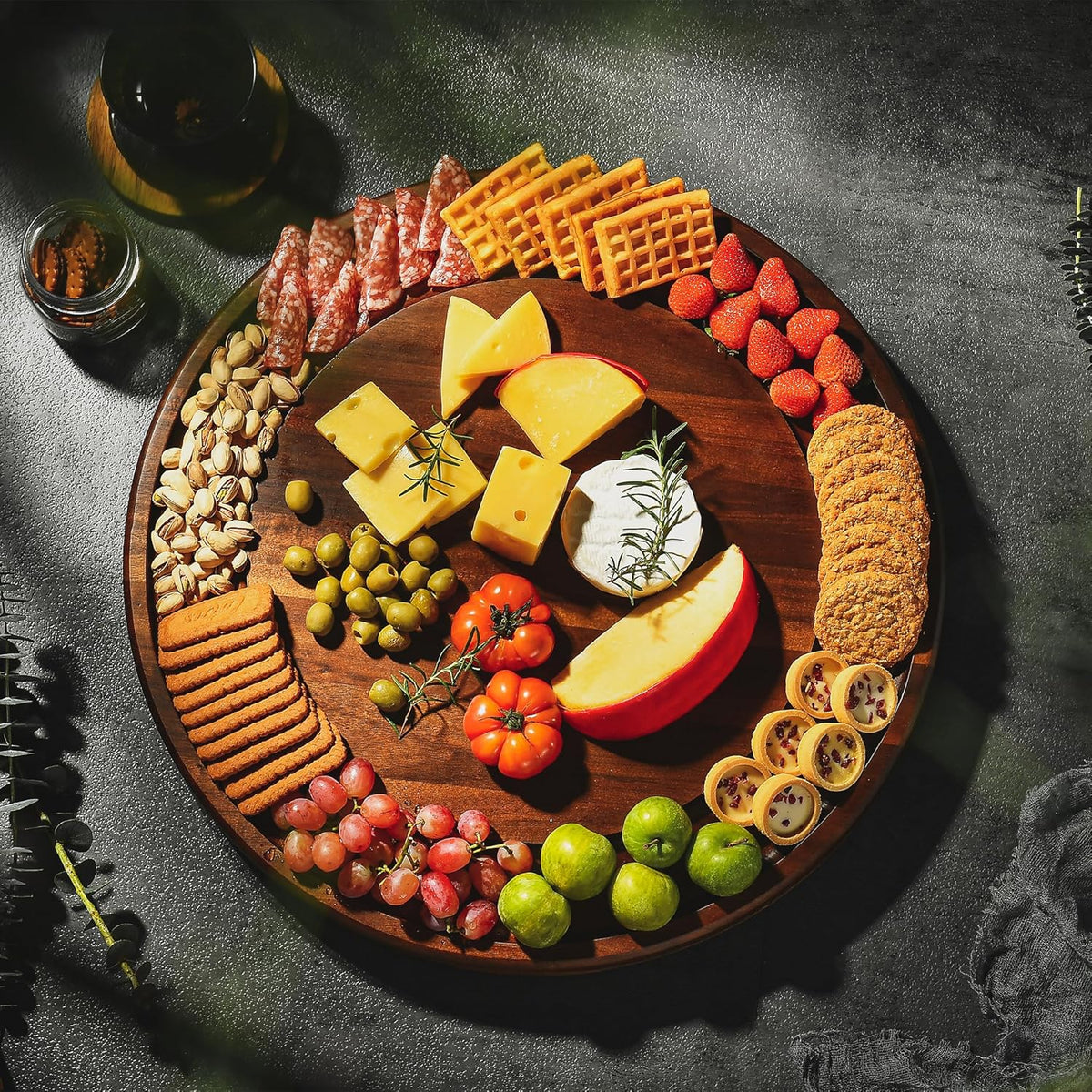 Shanik Acacia Wood Rotating Cheese Board – Lazy Susan Charcuterie Platter for Serving Cheese, Meats, Crackers, and Appetizers