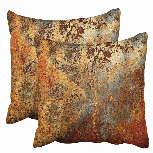Emvency Set of 2 Throw Pillow Covers Brown Rust Colorful Metal Rusty Steel Iron Structure Wall Door Modern Abstract Decorative Square 18x18 Inches Pillowcases Home Decor Cases Cover