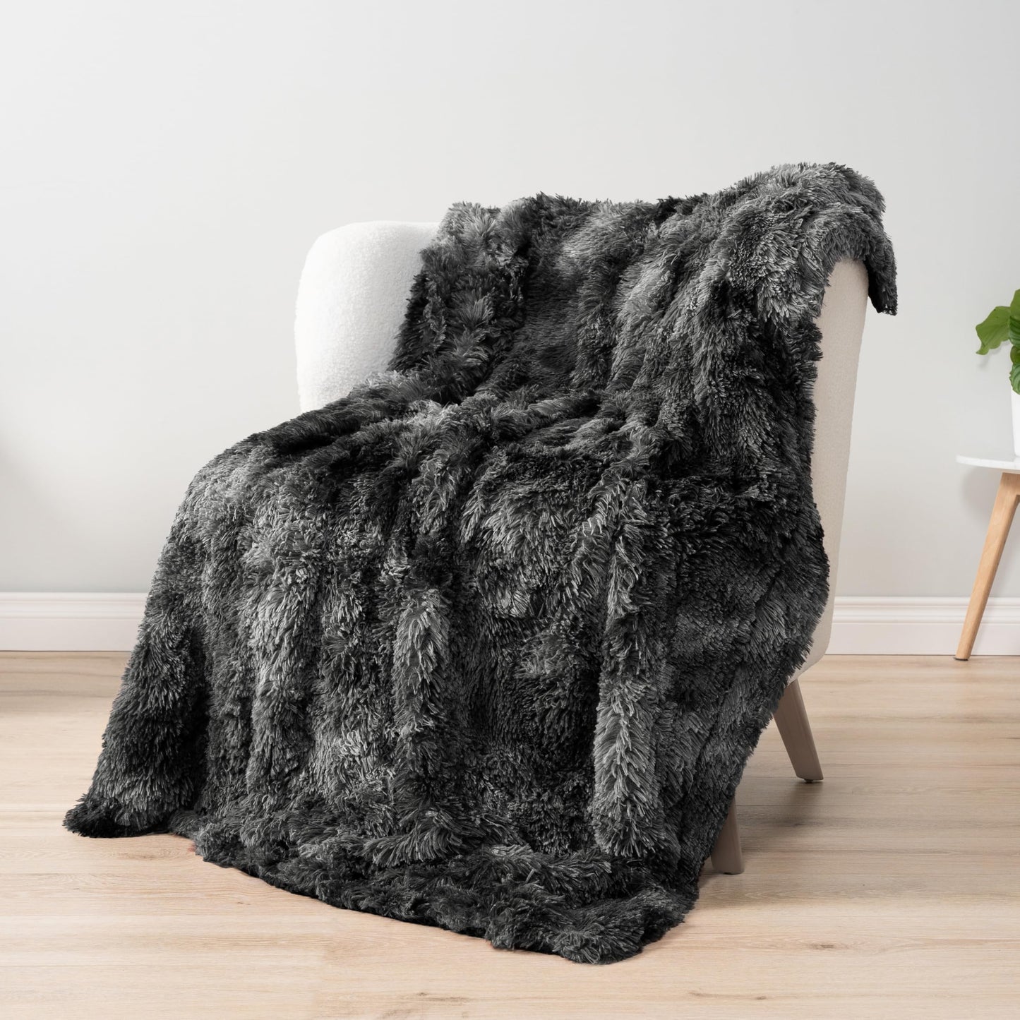 Pavilia Black Fluffy Bed Blanket, Queen Size, Fuzzy Plush Warm Large Blanket for Couch Sofa, Super Soft Thick Faux Fur Sherpa, Tie-Dye, 90x90