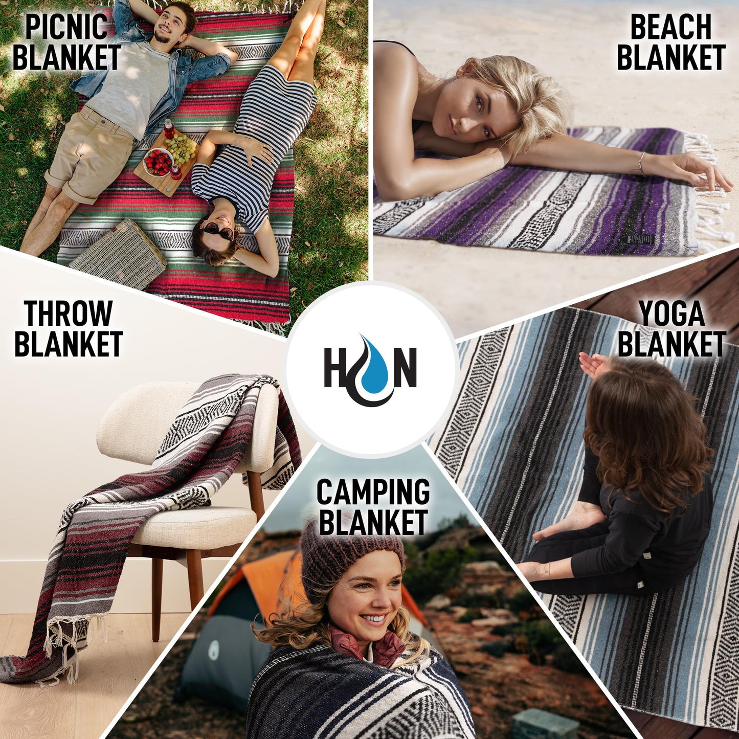 Authentic Large Handwoven Mexican Blanket - Soft Yoga- Durable Serape- Lightweight Falsa, Beach, Camping, Picnic, Outdoor Blanket 70"x50" - Cherry