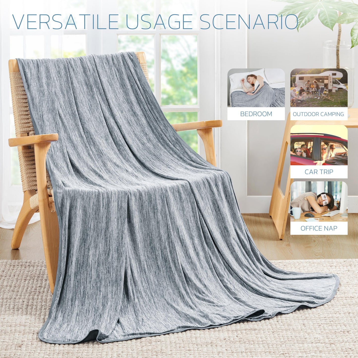 Degrees of Comfort Cooling Blanket - Q-Max >0.4 Double Sided Summer Cold Blanket for Hot Sleepers & Night Sweats, Breathable Cooling Blanket Keep Cool for Adults Kids 60"x90",Grey