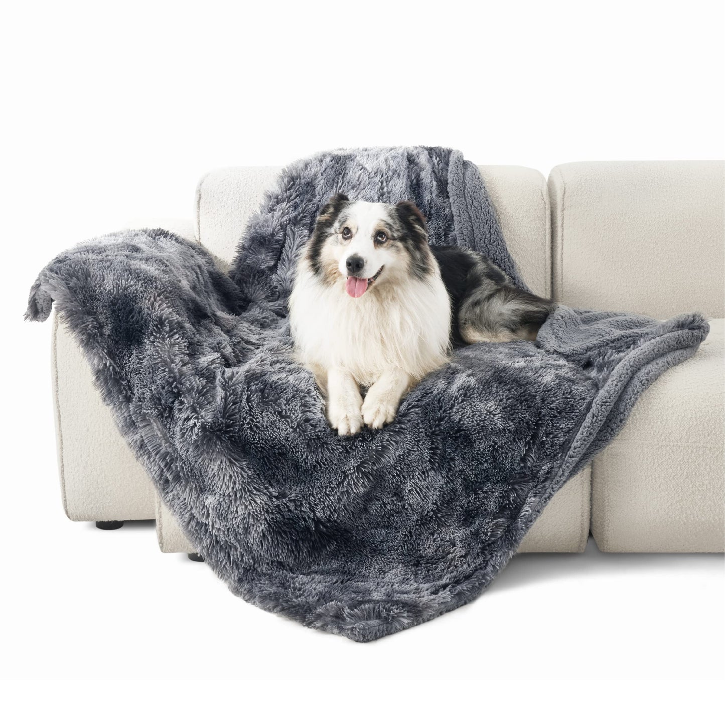 Bedsure Waterproof Dog Blankets for Large Dogs - Cat Blanket for Couch Protector Washable Long Faux Fur,Calming Soft Reversible Throw Furniture Protection for Puppy Pet, 50"x60", Tie-dye Grey