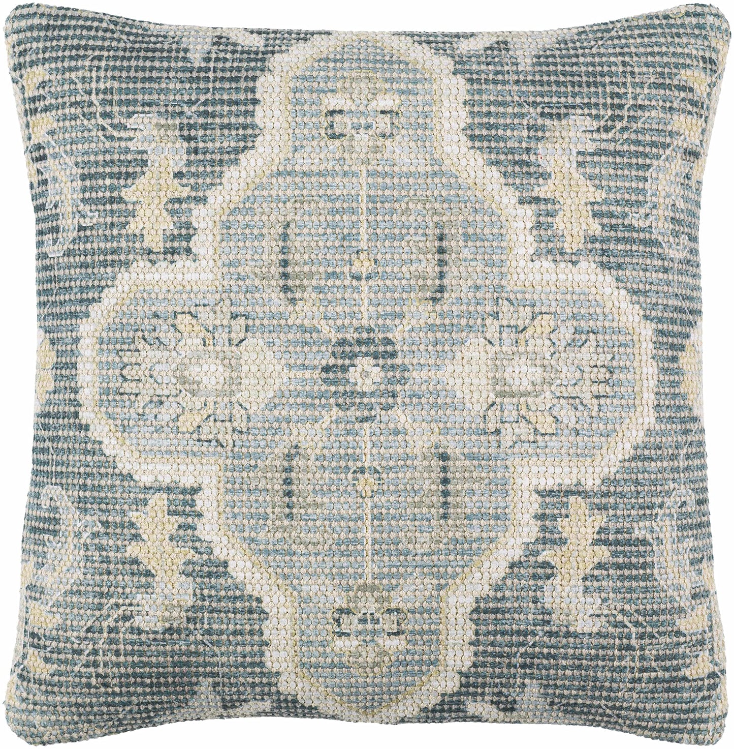 Hauteloom Bigaa Cotton Decorative Throw Pillow Cover - Oriental Floral Sofa Couch Cushion Cover - Blue, Sage, Cream - 18" x 18''