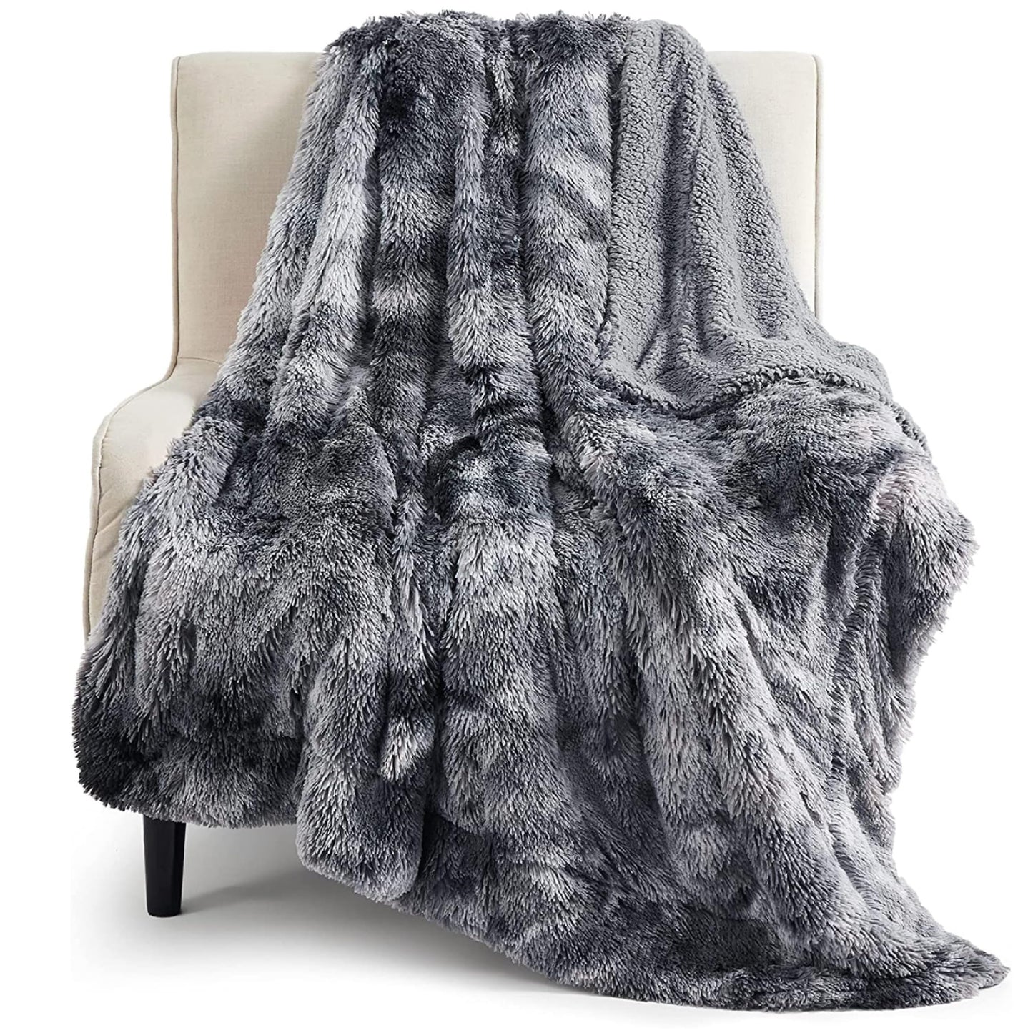 Bedsure Fluffy Throw Blanket Gifts for Women Men, Soft Fleece Sherpa Cozy Fuzzy Plush Warm Minky Thick Faux Fur Throw for Couch, Bed, Home Living Room Decor Bedroom Blanket Gifts for Mom Dad, Grey
