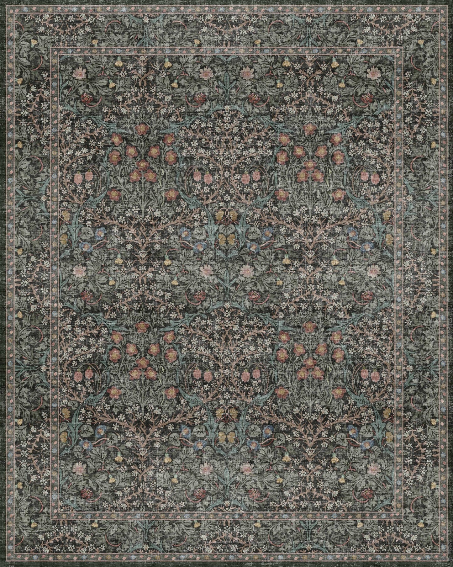 Vintage Dark Green Living Room Rug, 8x10 Washable Area Rugs for Dining Room Under Kitchen Table, Bedroom, Oriental Low Pile Stain Resistant Non-Slip Large Carpet (8x10 Dark Green)
