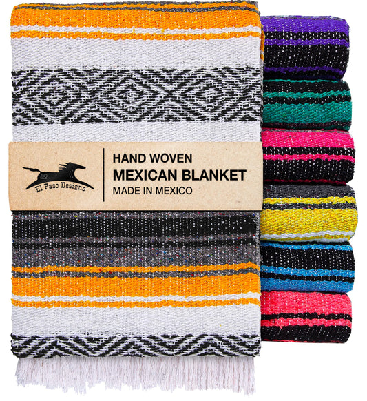 El Paso Designs Mexican Yoga Blanket – Colorful Falsa Serape Throw for Yoga, Beach, Picnic, Saddle, or Home Décor – Soft Woven Boho Blanket (Yellow)