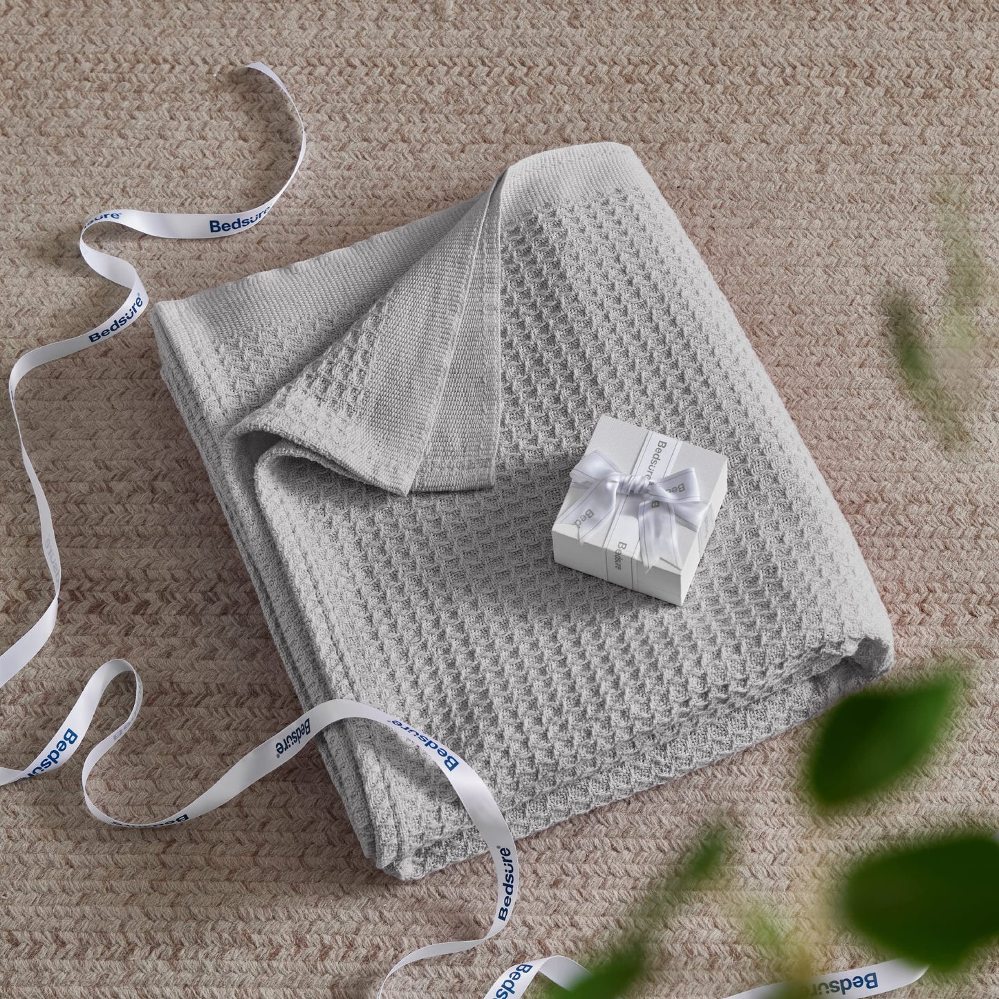 Bedsure 100% Cotton Blanket King Size for Bed - Breathable and Soft, Waffle Weave Blanket for Summer Spring, Grey, 104x90 inches