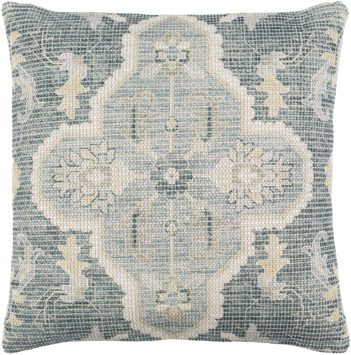 Hauteloom Bigaa Cotton Decorative Throw Pillow Cover - Oriental Floral Sofa Couch Cushion Cover - Blue, Sage, Cream - 18" x 18''