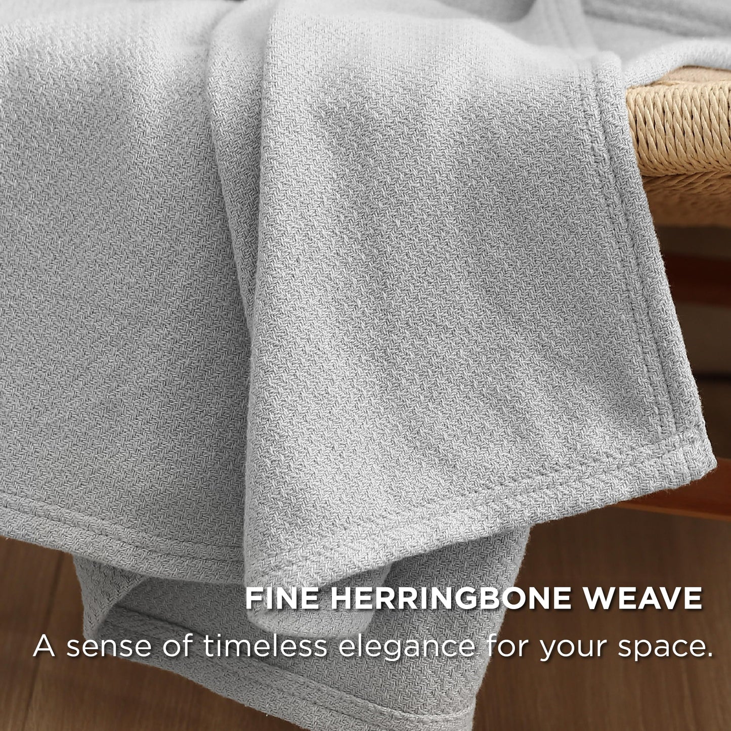 Bedsure 100% Cotton Blanket King Size for Bed - Breathable and Lightweight, Soft Cozy Textured Herringbone Woven Blanket for Summer, Grey, 108x90 inches